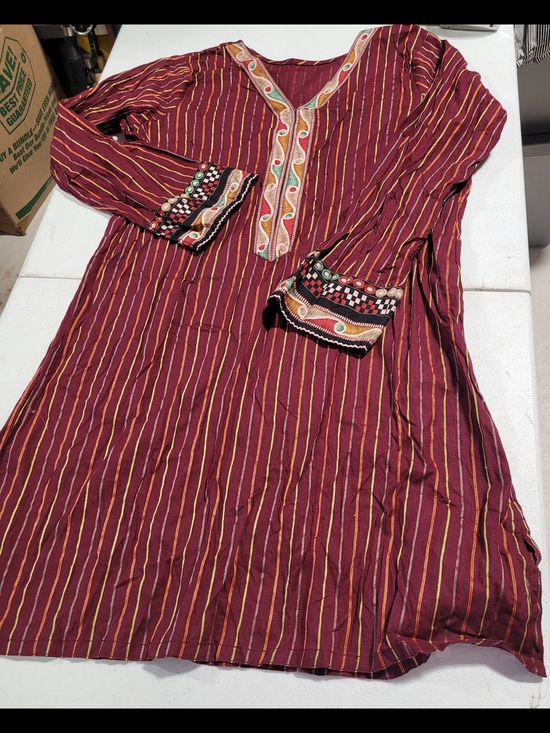 Dresses & Skirts - Maroon Striped Embroidered Tunic